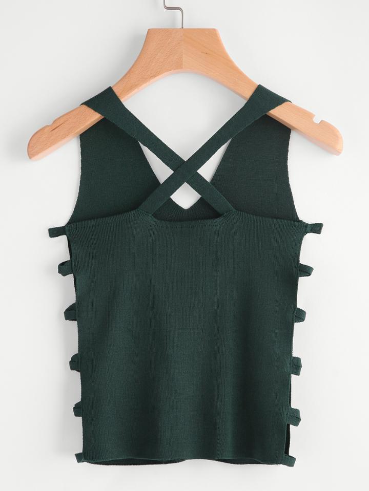 Romwe Ladder Cut Out Side Criss Cross Back Tank Top