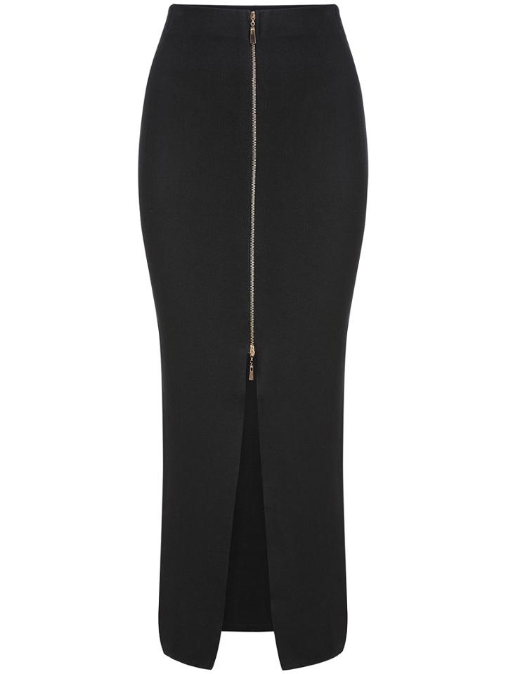 Romwe Slit Zipper Knit Skirt