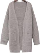 Romwe Long Sleeve Pockets Chunky Knit Grey Coat