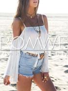 Romwe White Spaghetti Strap Cold Shoulder Bell Sleeve Blouse