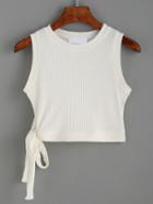 Romwe Beige Knotted Side Sleeveless Knit Top