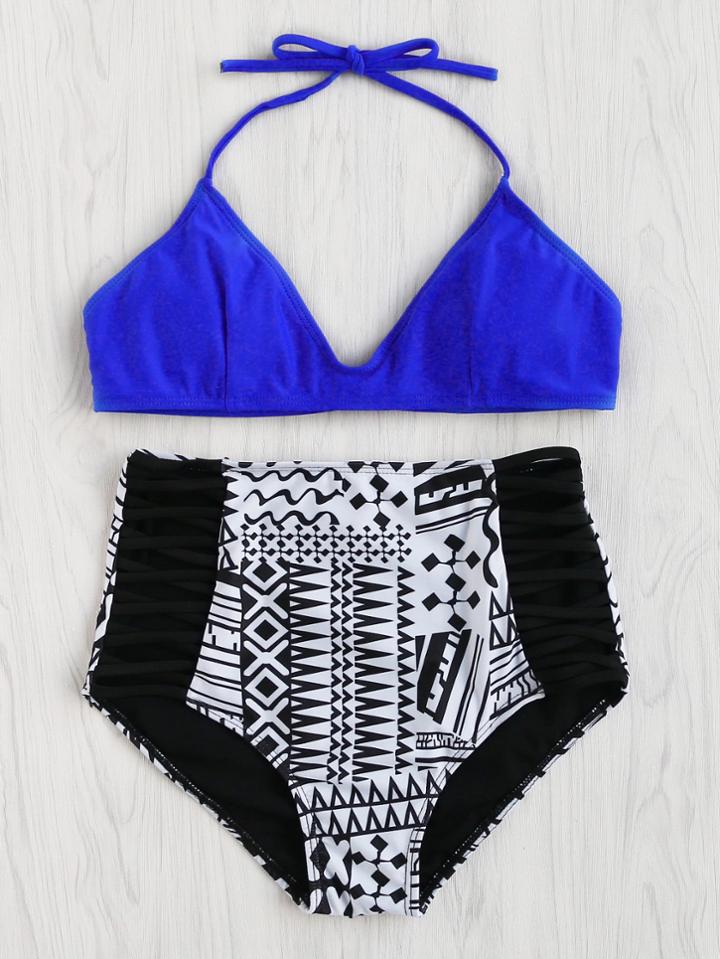 Romwe Criss Cross High Waist Mix & Match Bikini Set