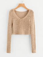 Romwe V Neckline Hollow Out Crop Sweater