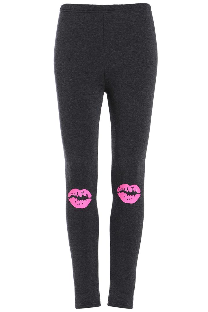 Romwe Lips Print Slim Grey Legging