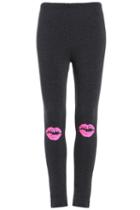 Romwe Lips Print Slim Grey Legging