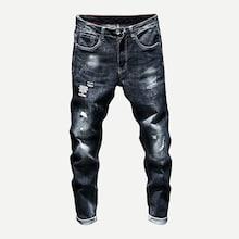 Romwe Men Wash Rolled Hem Destroyed Jeans