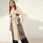 Romwe Double Breasted Belted Leopard Trench Coat