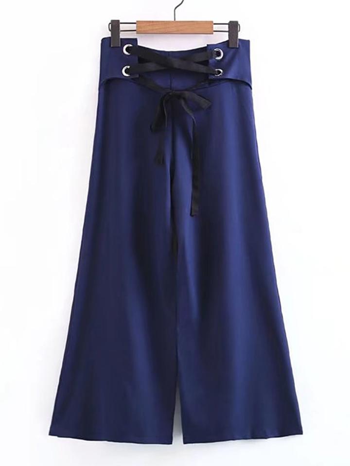 Romwe Lace Up Grommet Wide Leg Pants