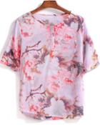 Romwe With Buttons Pocket Florals Top