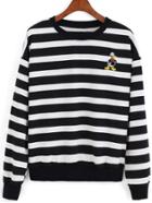 Romwe Striped Duck Embroidered Sweatshirt