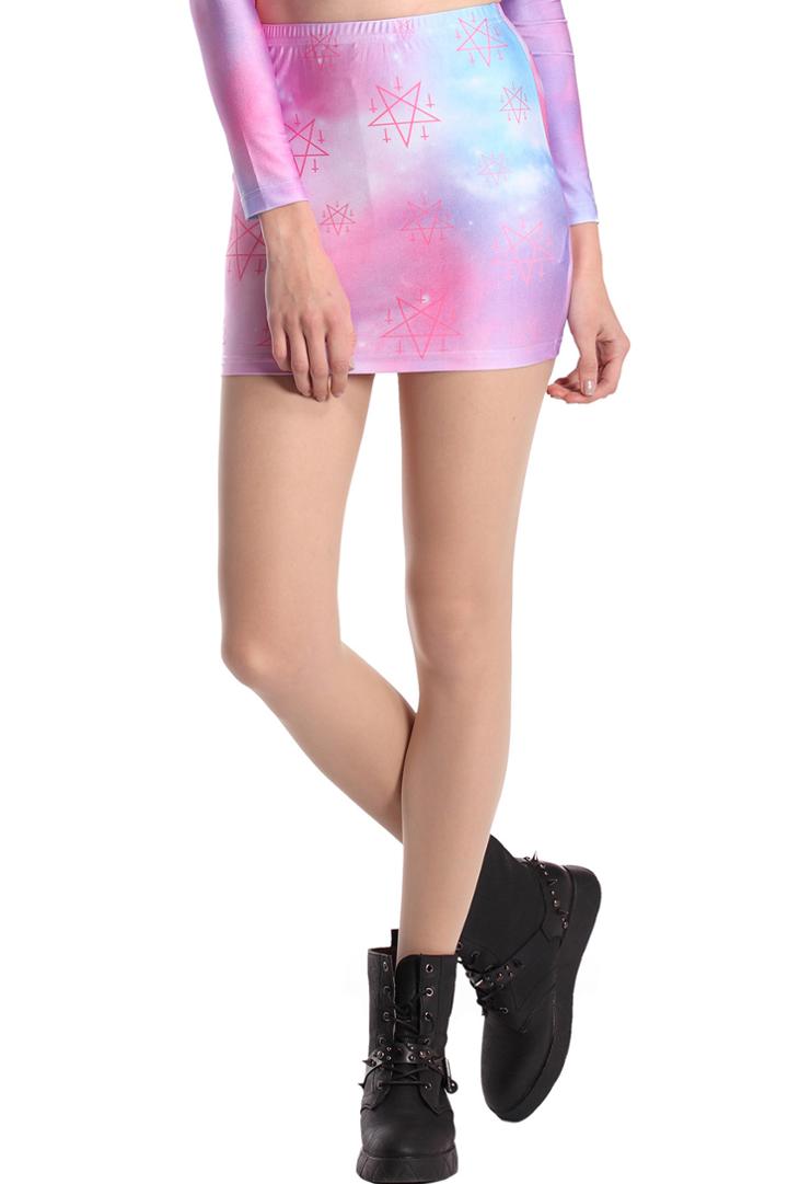 Romwe Romwe Pink Galaxy Print Skirt