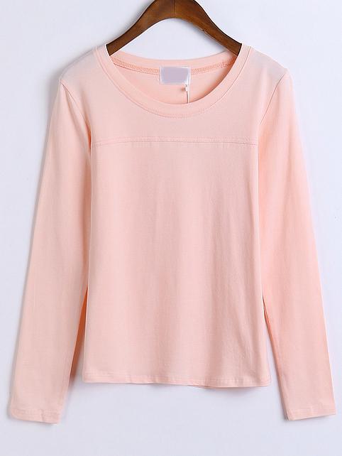 Romwe Long Sleeve Pink T-shirt