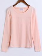Romwe Long Sleeve Pink T-shirt