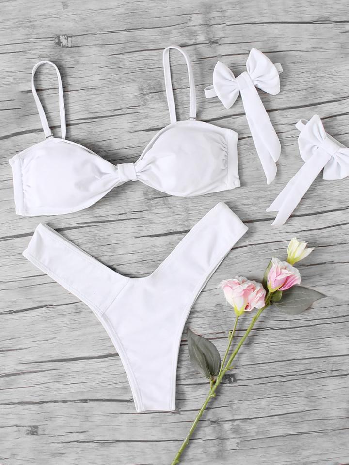Romwe High Leg Bikini Set With Bow