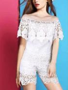 Romwe Layered Off-the-shoulder Lace Top