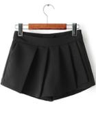 Romwe Black Pleated Pockets Shorts