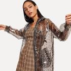 Romwe O-ring Zip Up Leopard Hooded Raincoat