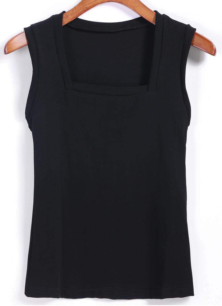 Romwe Square Neck Slim Black Vest