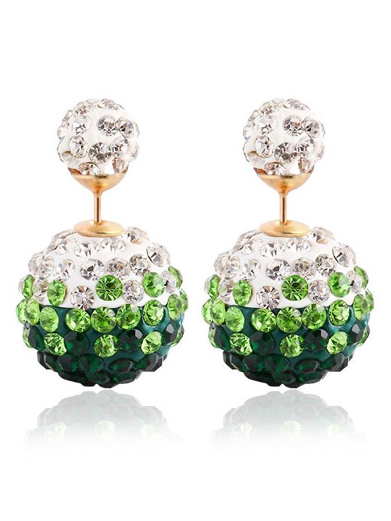 Romwe Rhinestone Ball Double Sided Stud Earrings - Green