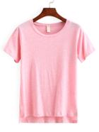 Romwe Pink High-low Slub T-shirt