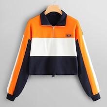 Romwe Cut And Sew Drawstring Quarter Zip Jacket