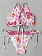 Romwe Paisley Print Criss Cross Side Tie Bikini Set