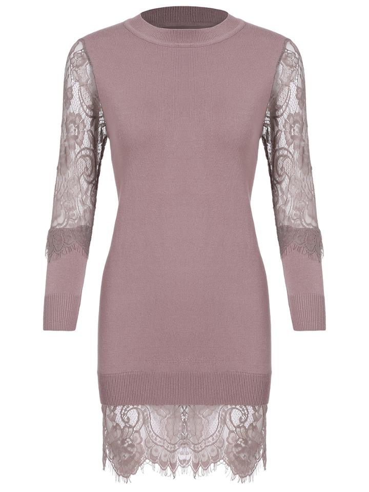 Romwe Lace Insert Slim Sweater Dress
