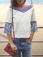 Romwe White Color Block Trims T-shirt