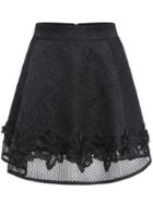 Romwe Lace Jacquard Hollow Flare Skirt
