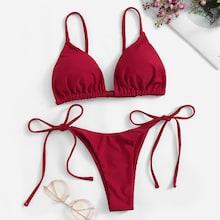 Romwe Spaghetti Strap Top With Tie Side Bikini Set
