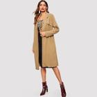 Romwe Notched Neck Long Solid Coat