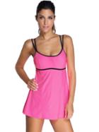 Romwe Hot Pink Contrast Trim Skirted Swimwear
