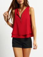 Romwe V Neck Double Layers Red Tank Top