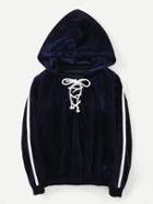 Romwe Lace Up Velvet Hoodie