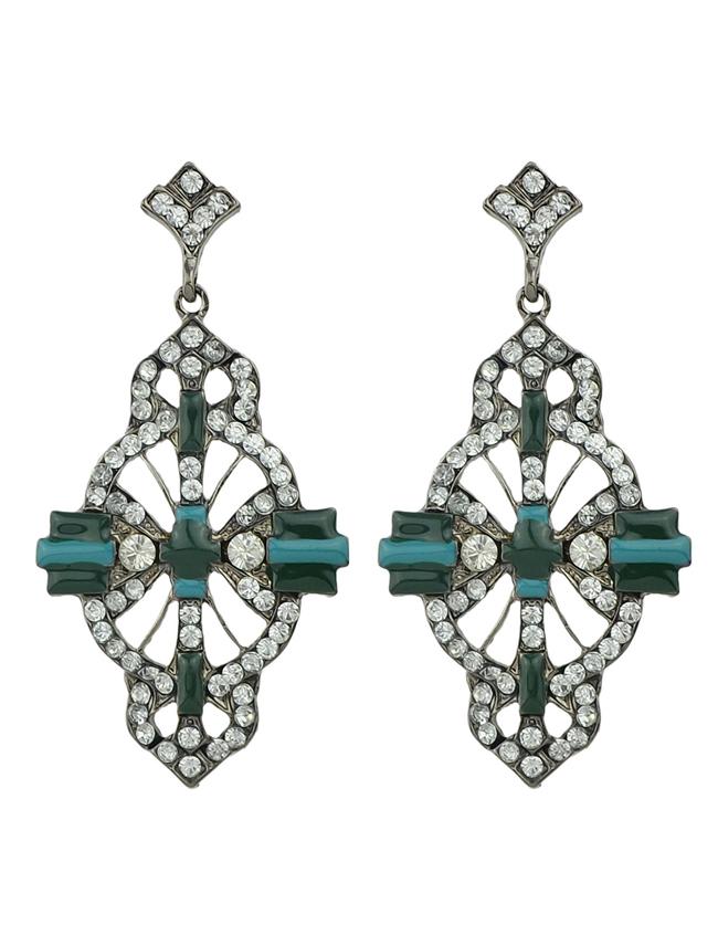 Romwe Beautiful Green Stone Long Haging Stud Earrings