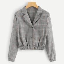 Romwe Elastic Trim Plaid Jacket