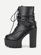 Romwe Rock Studded Decorated Pu Ankle Boots