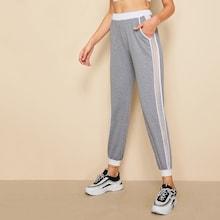 Romwe Fishnet Panel Slant Pocket Sweatpants