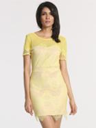 Romwe Yellow Short Sleeve V Back Lace Dress