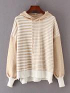 Romwe Dip Hem Striped Hooded Sweater