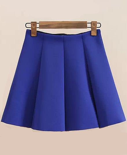 Romwe Pleated Flare Royal Blue Skirt