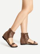 Romwe Studded Embellished Pu Block Heeled Sandals