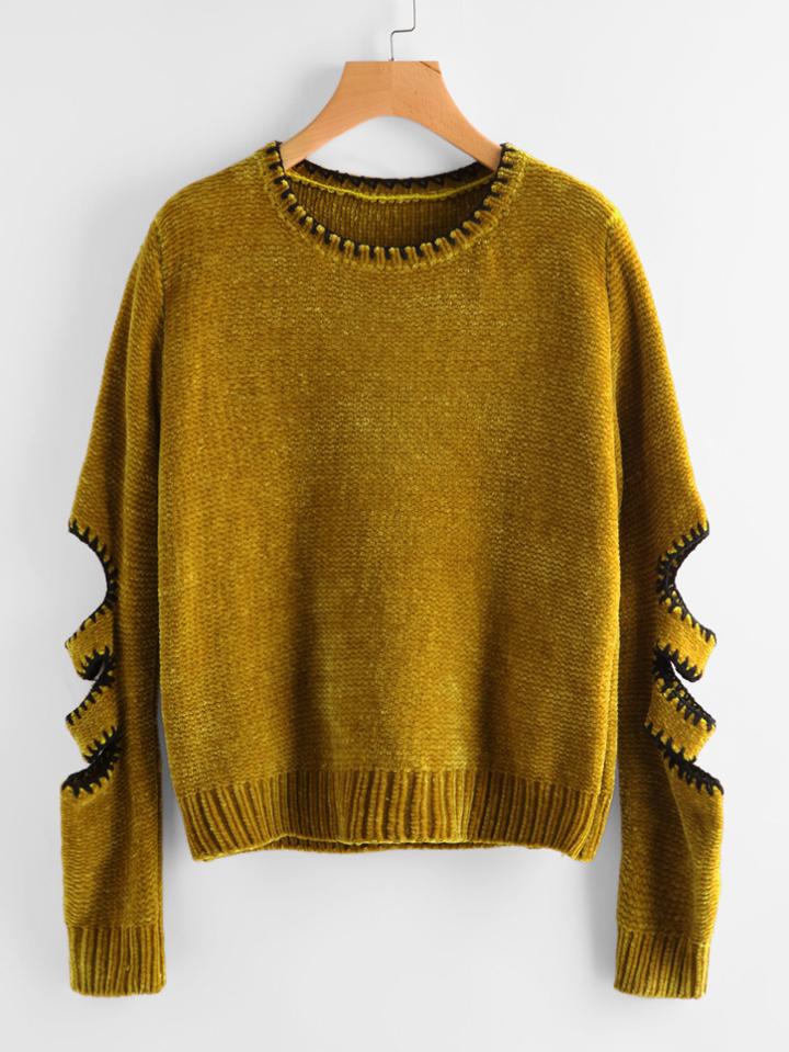 Romwe Cutout Whipstitch Sleeve Fuzzy Jumper