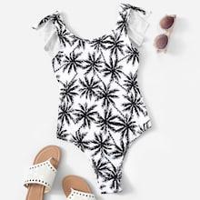 Romwe Random Tropical Ruffle Low Back One Piece Swim
