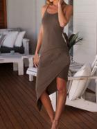 Romwe Spaghetti Strap Asymmetrical Coffee Dress