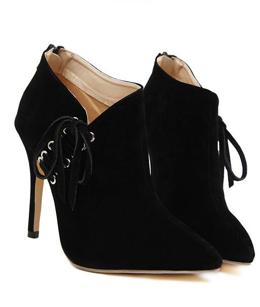 Romwe Black Lace-up High Heel Shoes
