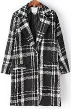 Romwe Check Print Lapel Woolen Black Coat