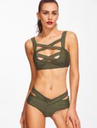 Romwe Army Green Criss Cross Cutout Bikini Set