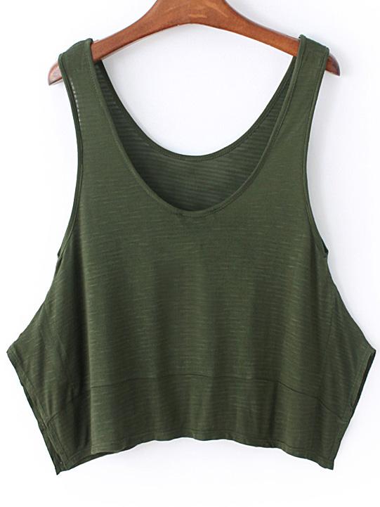 Romwe Army Green Round Neck Loose Camis Top