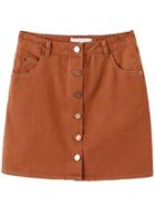 Romwe Khaki Button Up Skirt With Pocket
